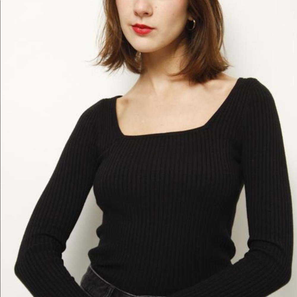LUCY PARIS MARIANNE SQUARE NECK SWEATER BLACK NWT